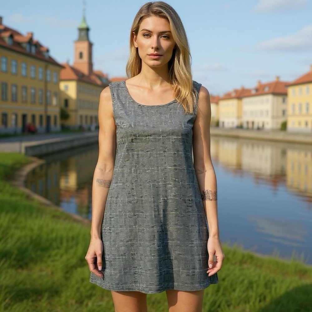 Grey Checkered Open Back Scoop Neck Dress🌺